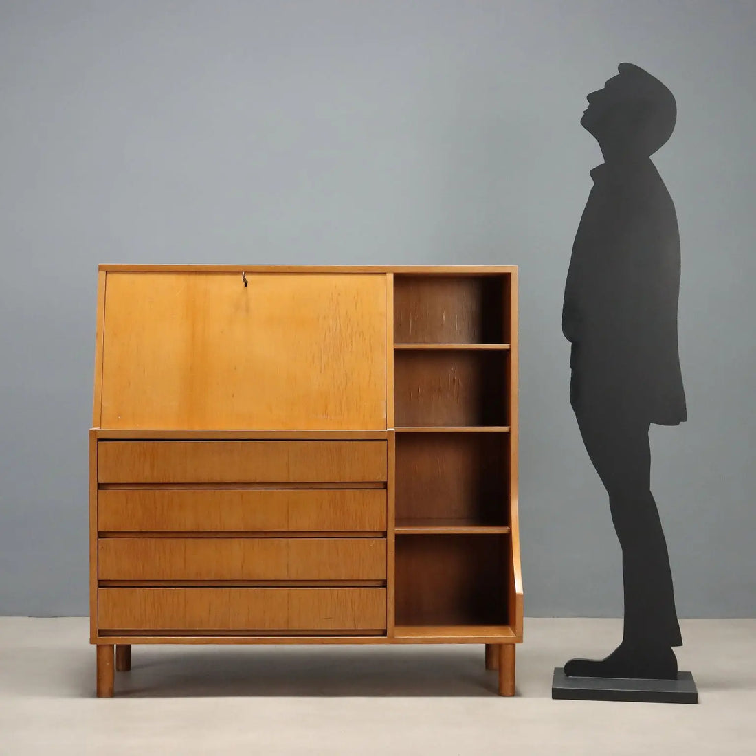Vintage Cabinet with Flap Door Maple Drawers Design 1960s