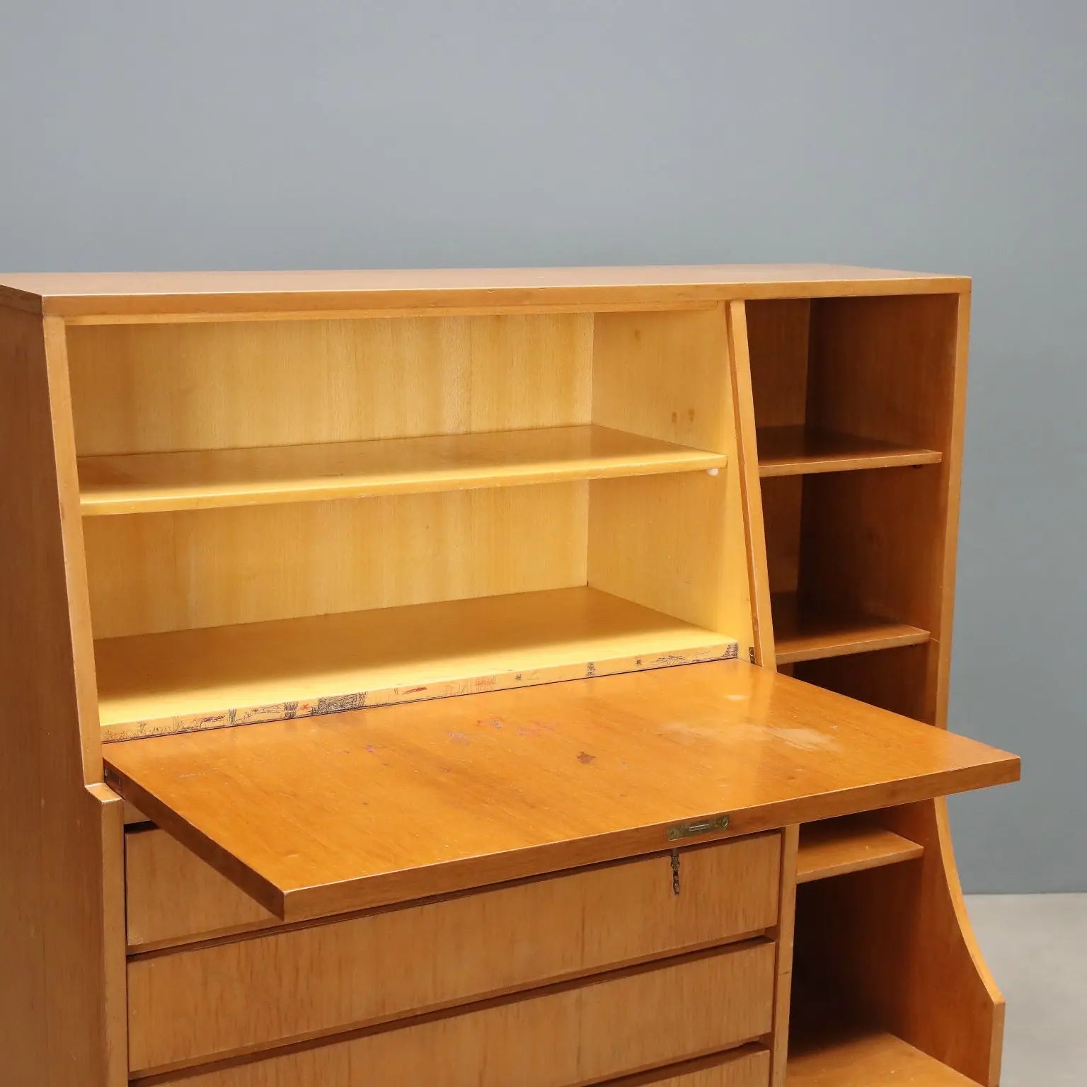 Vintage Cabinet with Flap Door Maple Drawers Design 1960s