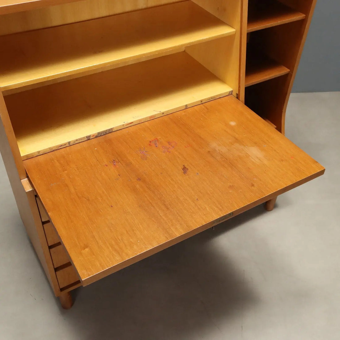 Vintage Cabinet with Flap Door Maple Drawers Design 1960s