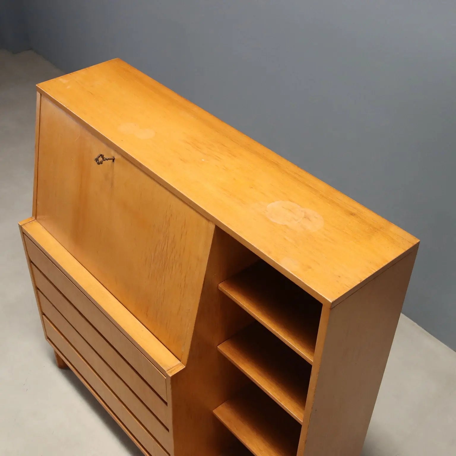 Vintage Cabinet with Flap Door Maple Drawers Design 1960s