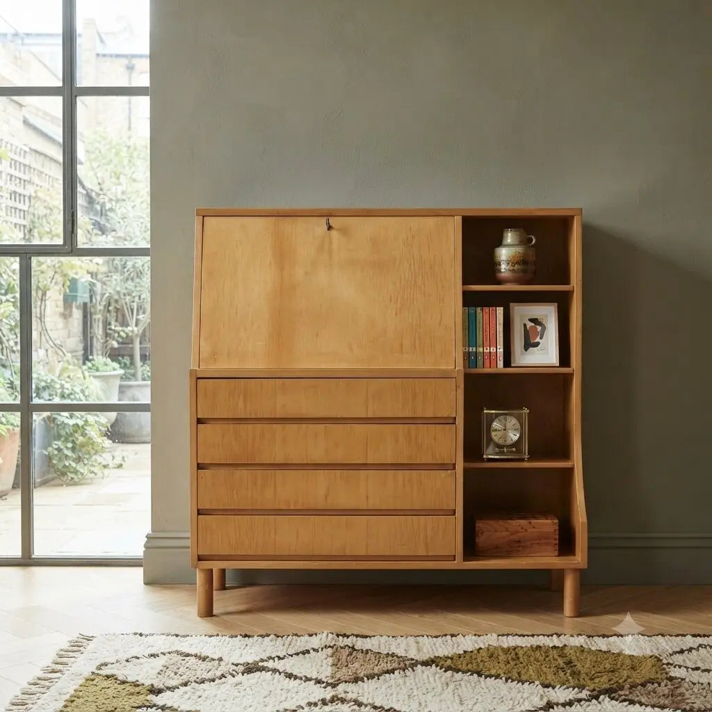 Vintage Cabinet with Flap Door Maple Drawers Design 1960s