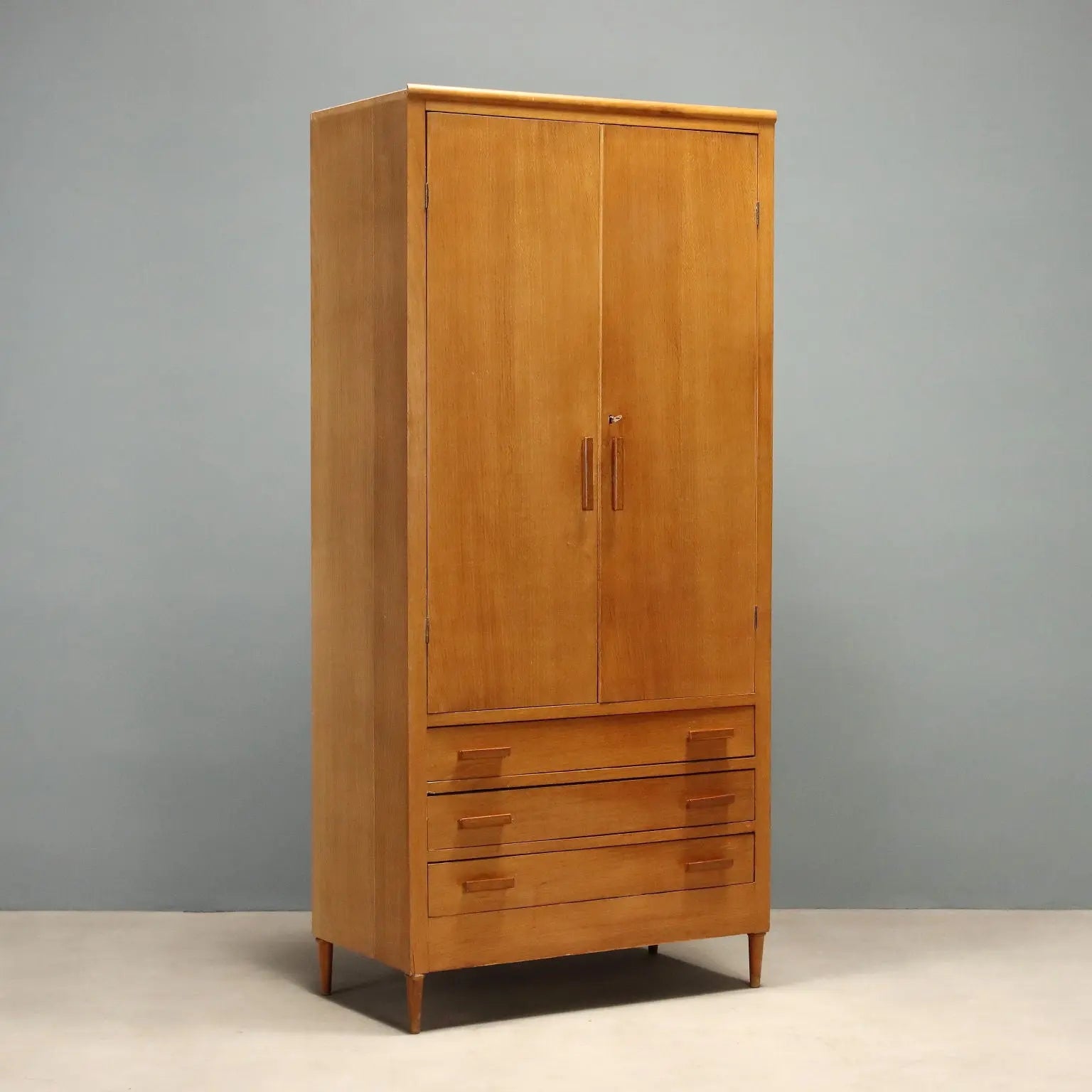 Vintage Wardrobe Oak with Drawers Design Italy 1960s