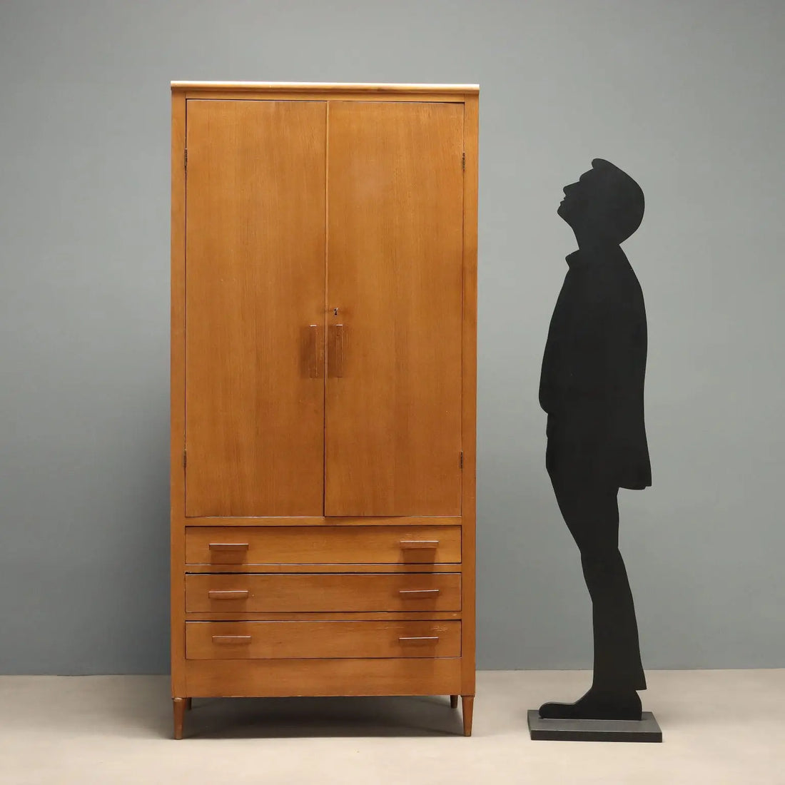 Vintage Wardrobe Oak with Drawers Design Italy 1960s