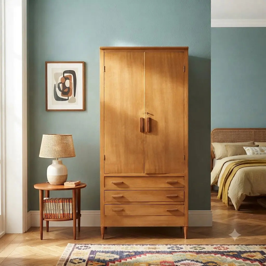 Vintage Wardrobe Oak with Drawers Design Italy 1960s