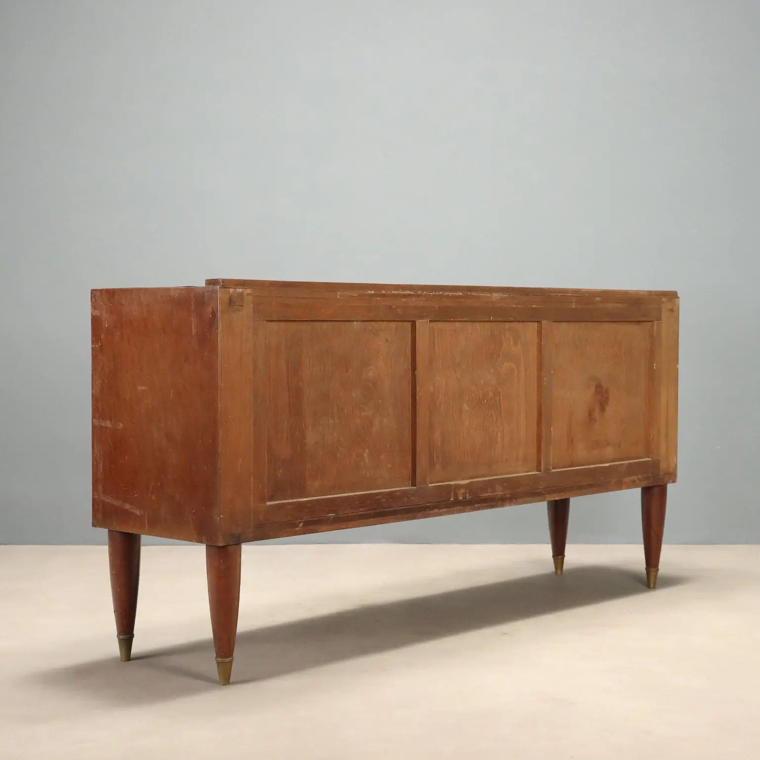 1950s Burl Wood and Pink Glass Sideboard