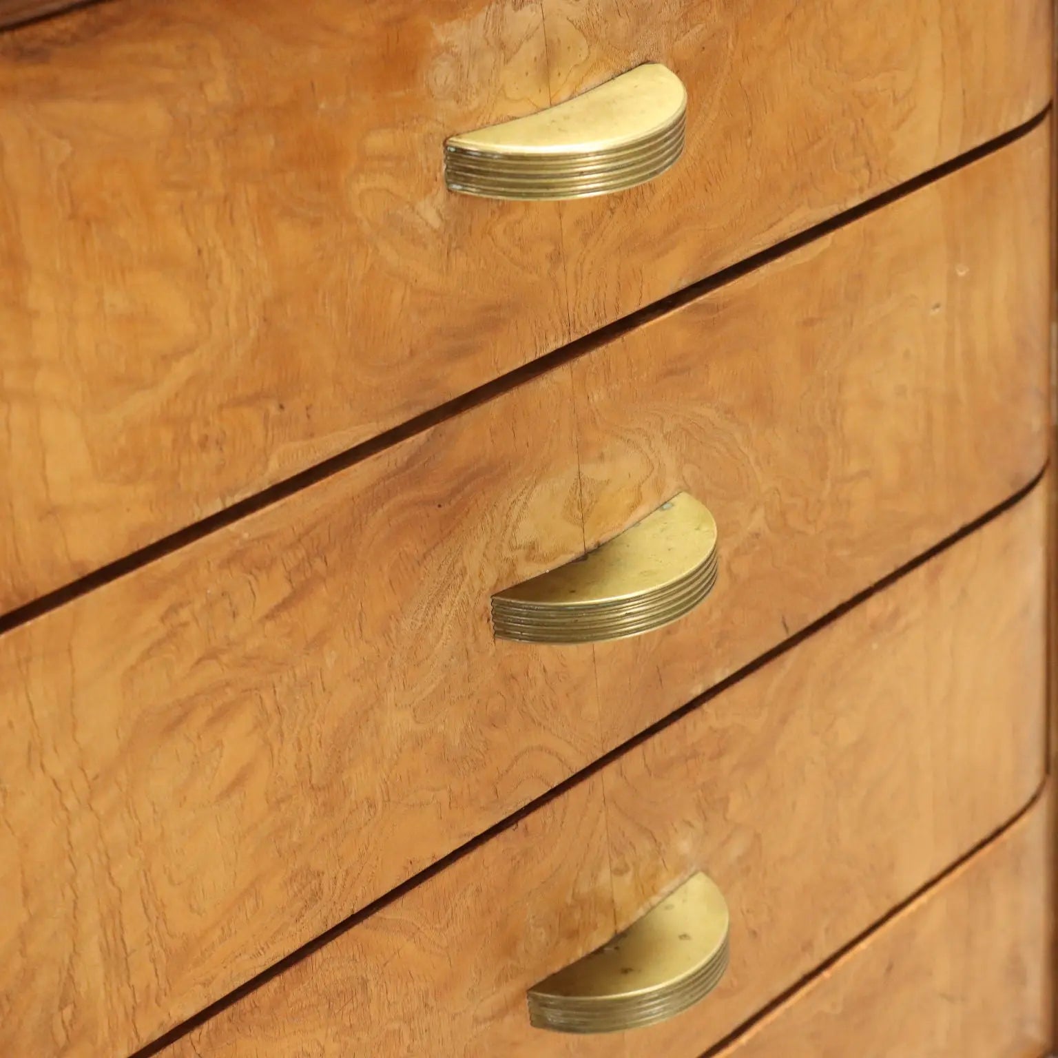 1950s Burl Wood and Pink Glass Sideboard