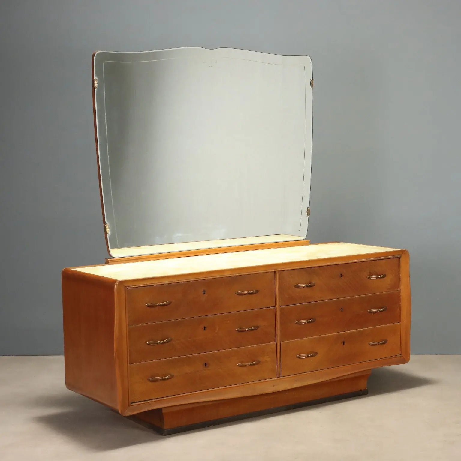 1950s-60s Mahogany Dresser with Glass Top