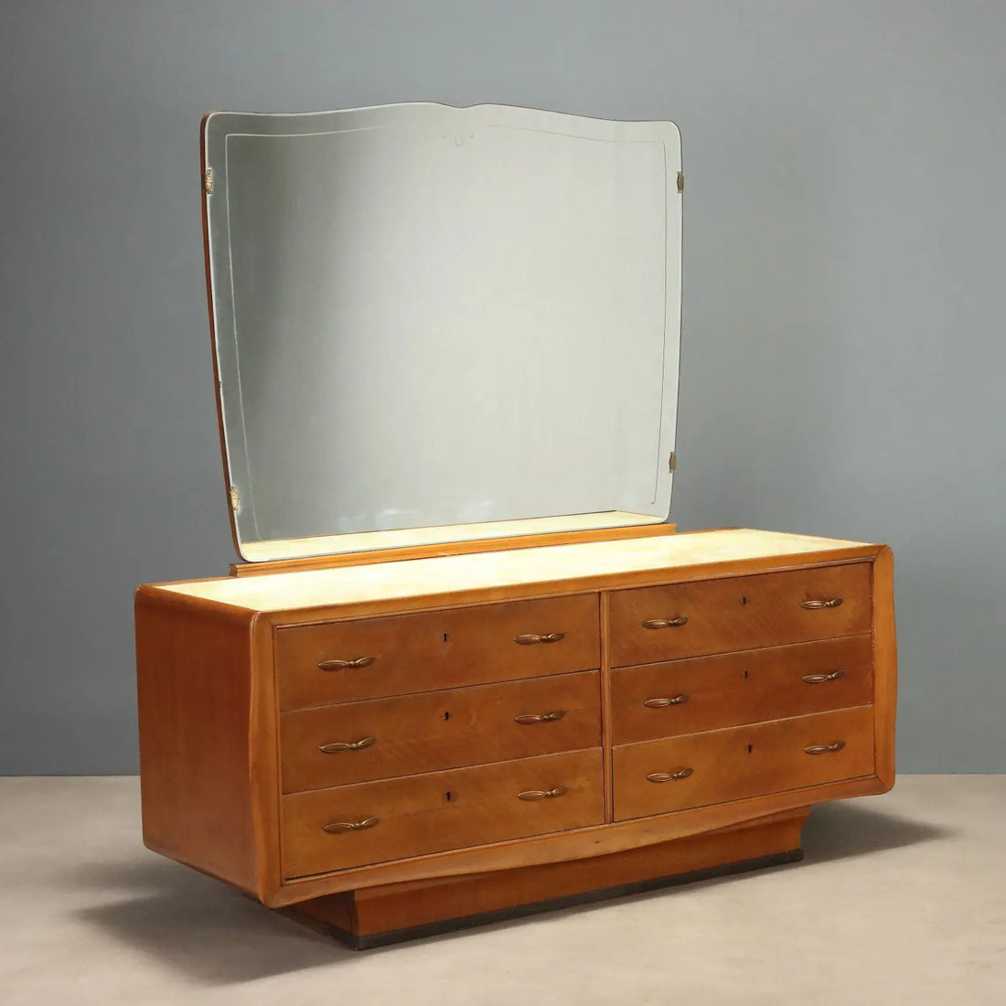1950s-60s Mahogany Dresser with Glass Top