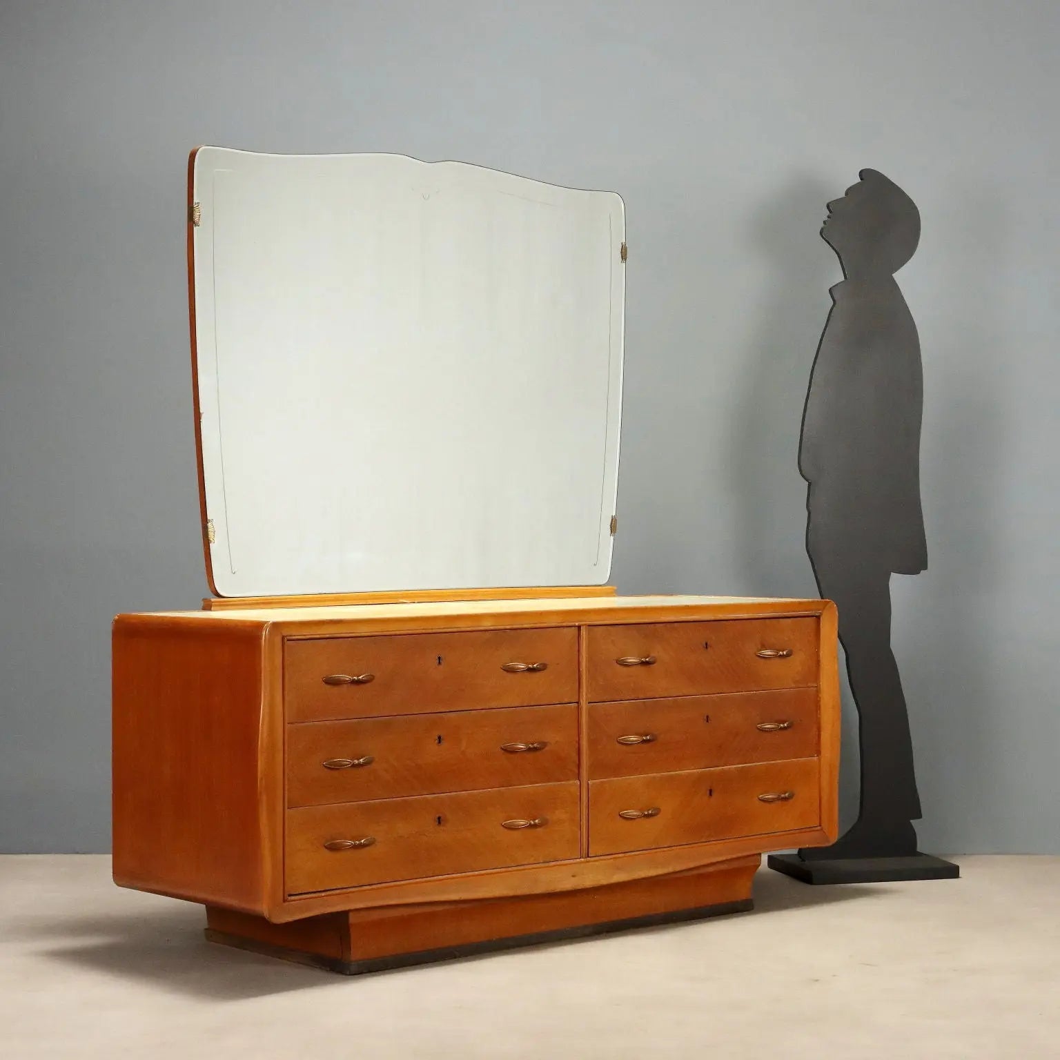 1950s-60s Mahogany Dresser with Glass Top