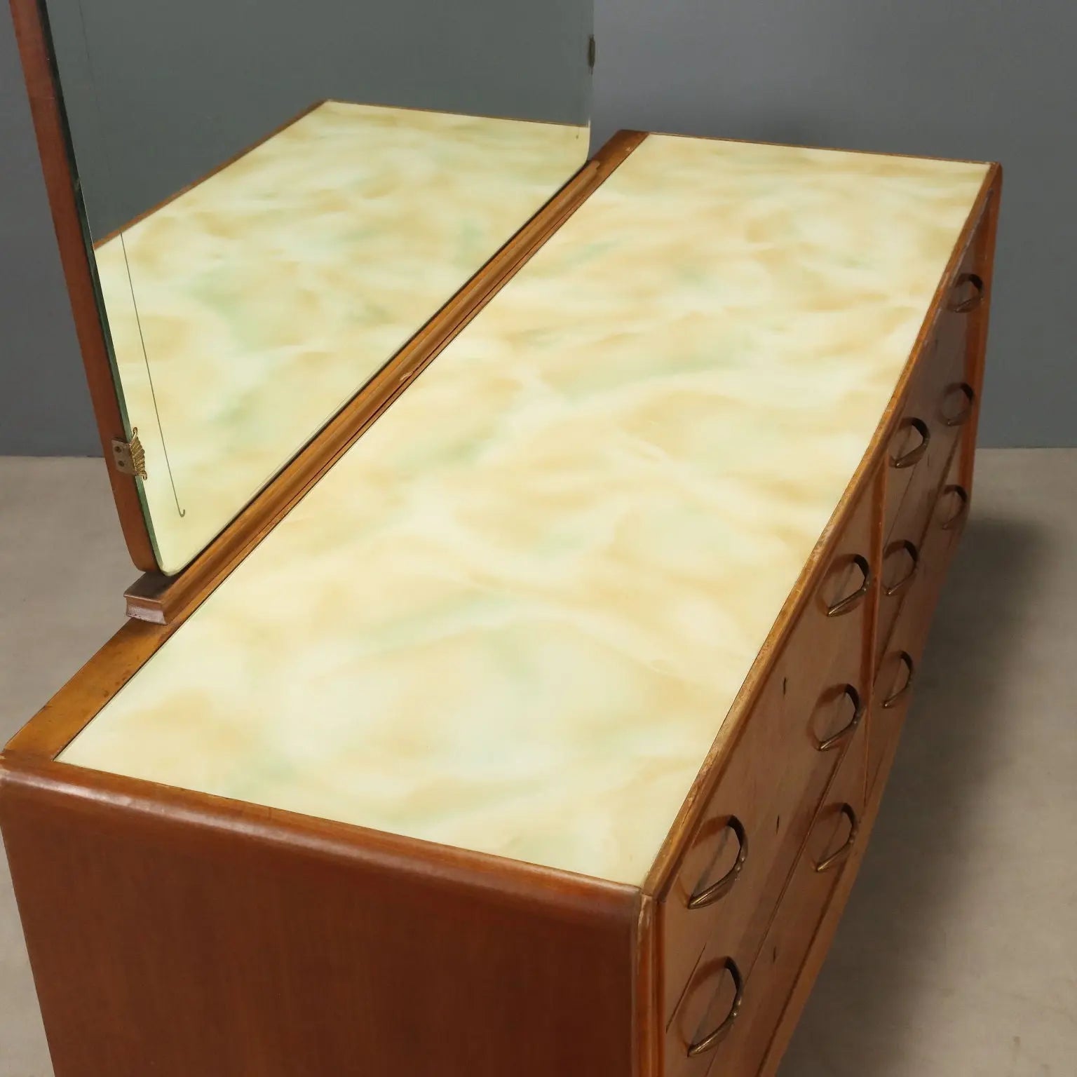 1950s-60s Mahogany Dresser with Glass Top
