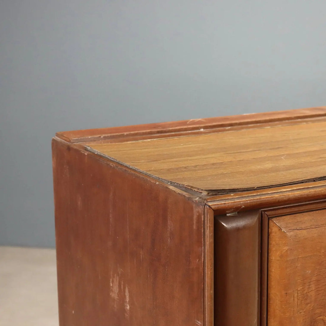 Vintage Buffet Cabinet Burl Decorated Glass Design Italy 1950s