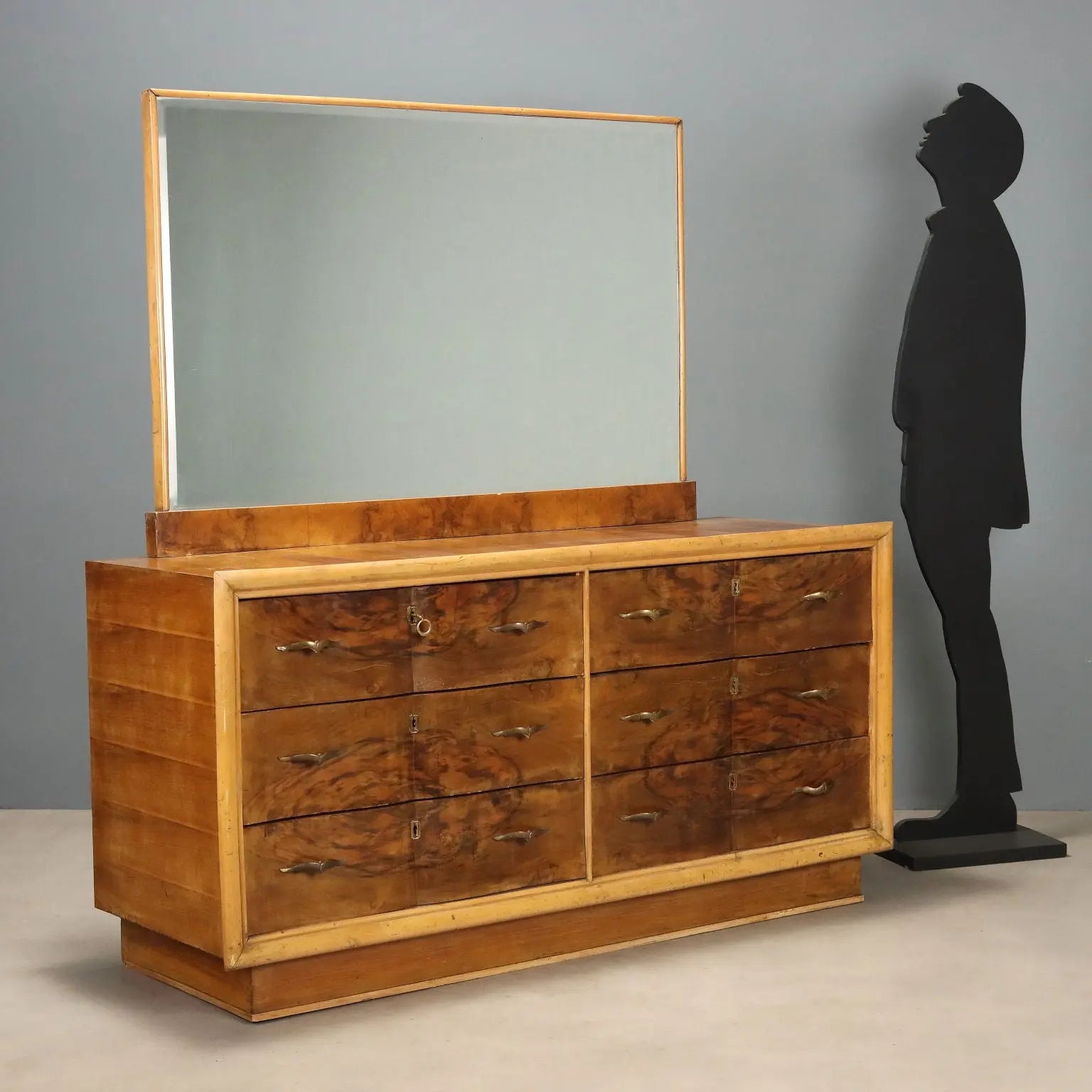 Vintage Chest of Drawers Burl Walnut Brass Design Italy 1940s