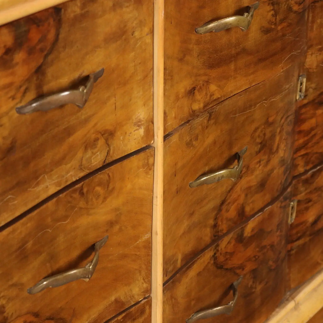 Vintage Chest of Drawers Burl Walnut Brass Design Italy 1940s