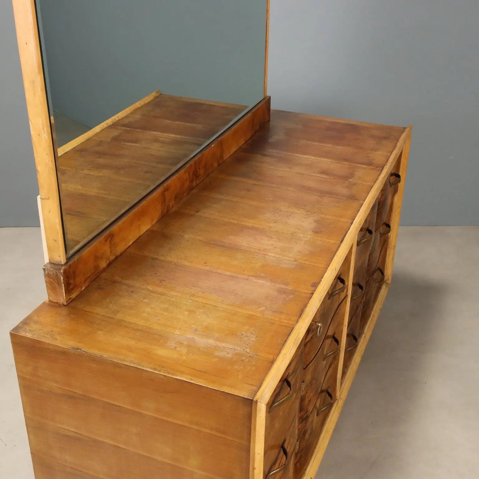 Vintage Chest of Drawers Burl Walnut Brass Design Italy 1940s