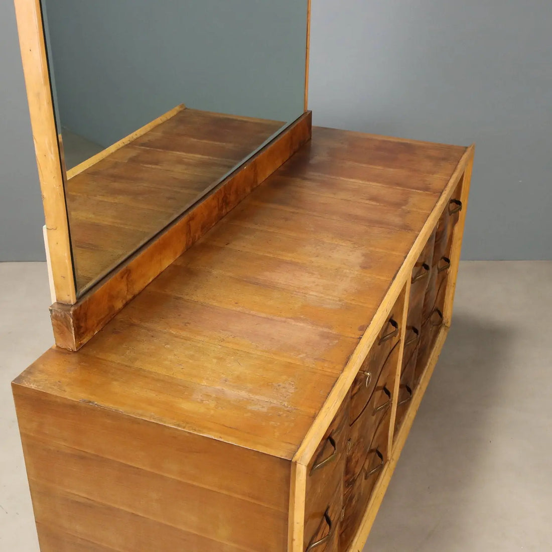 Vintage Chest of Drawers Burl Walnut Brass Design Italy 1940s