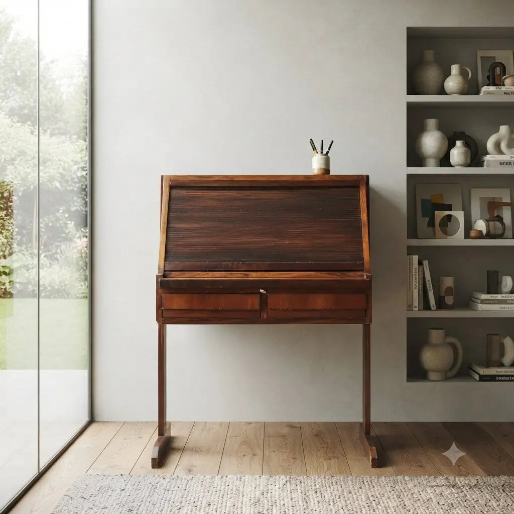 1960s Roll-Top Desk in Exotic Wood