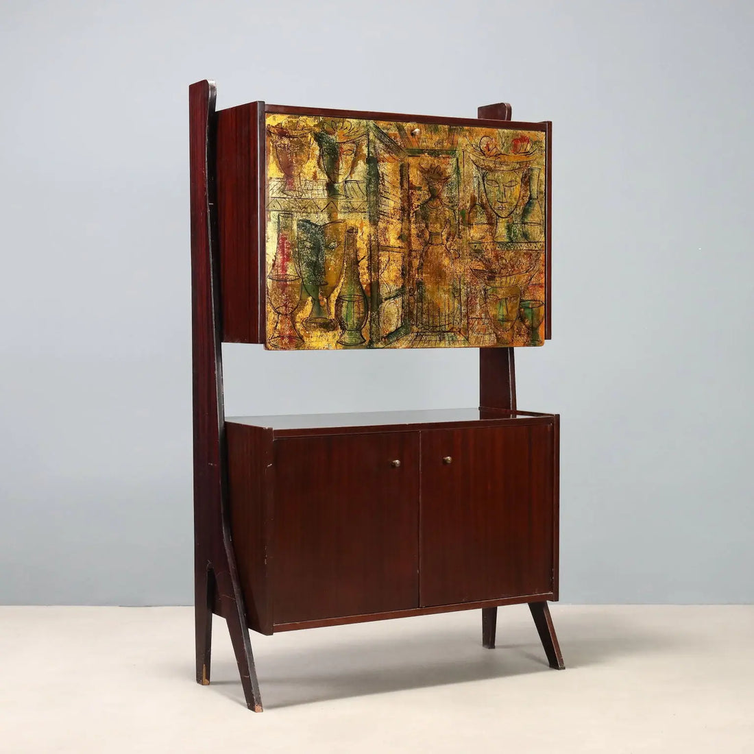 1960s Mahogany Bar Cabinet with Drop-Down Compartment