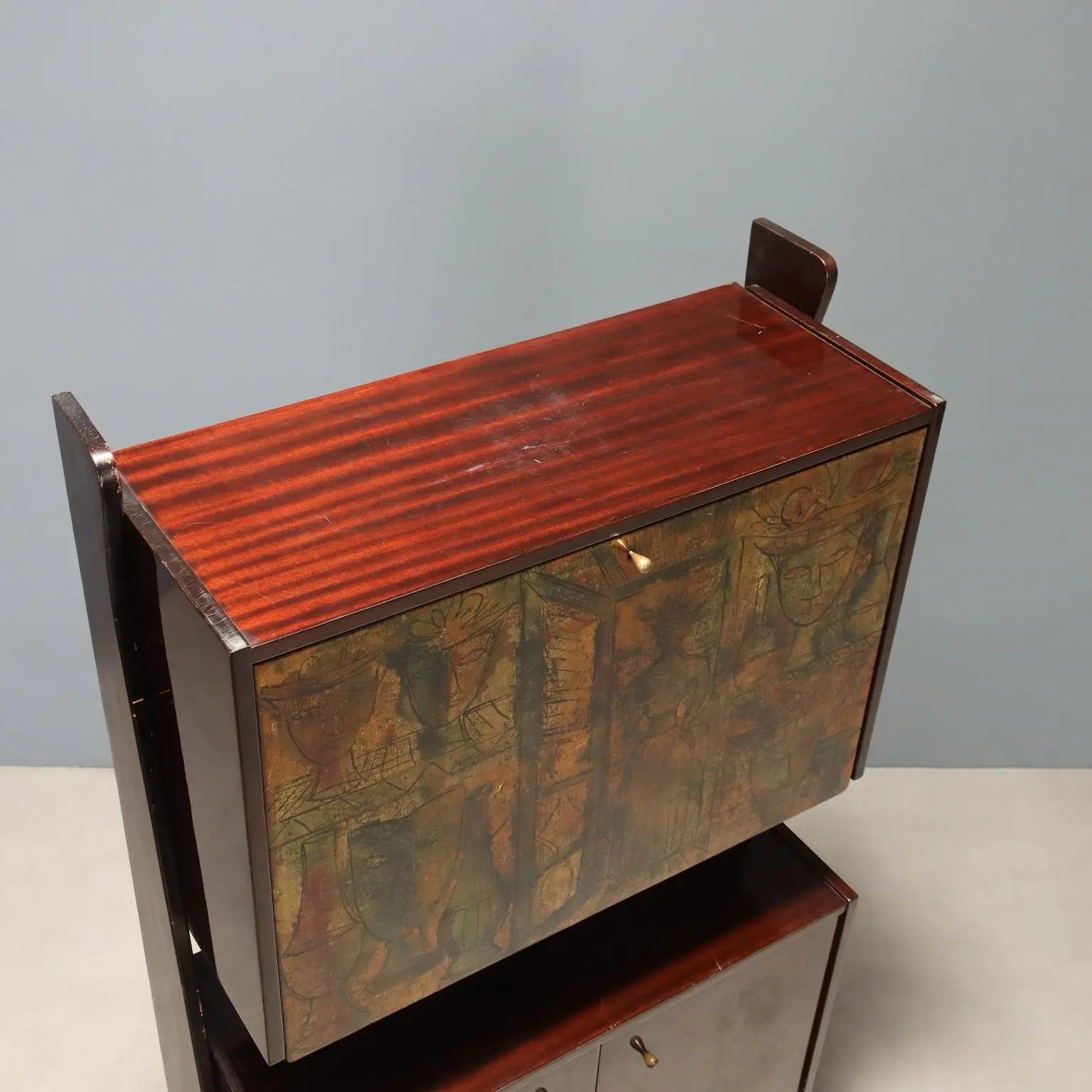 1960s Mahogany Bar Cabinet with Drop-Down Compartment