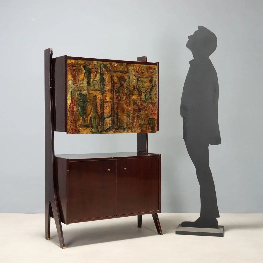 1960s Mahogany Bar Cabinet with Drop-Down Compartment