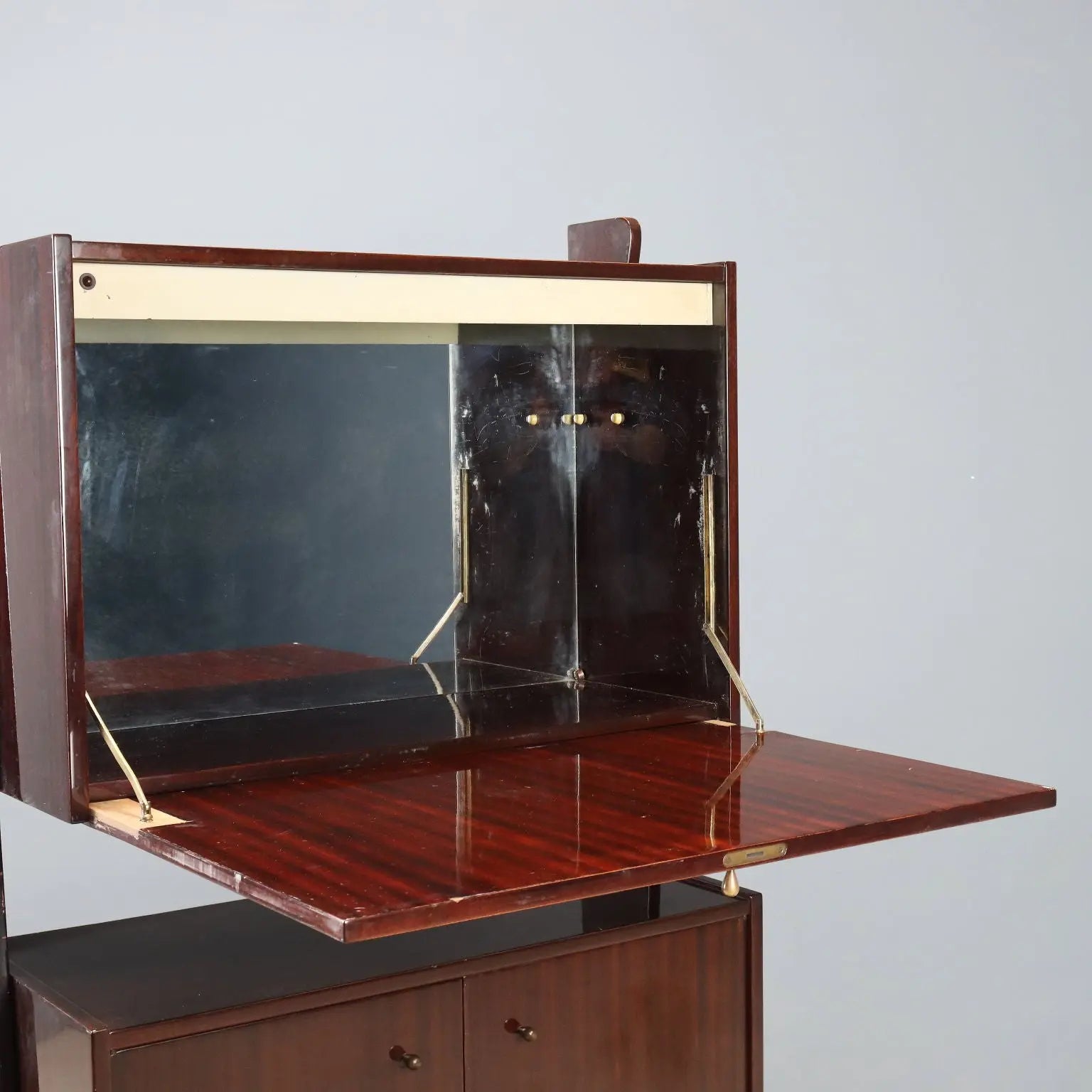 1960s Mahogany Bar Cabinet with Drop-Down Compartment