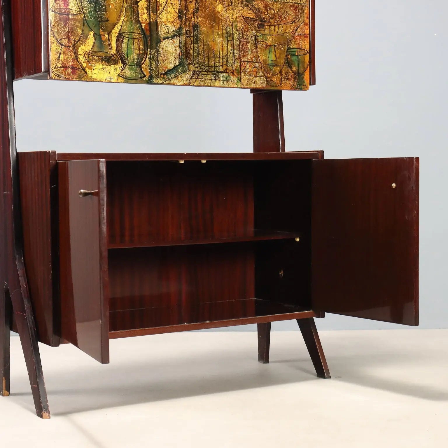 1960s Mahogany Bar Cabinet with Drop-Down Compartment