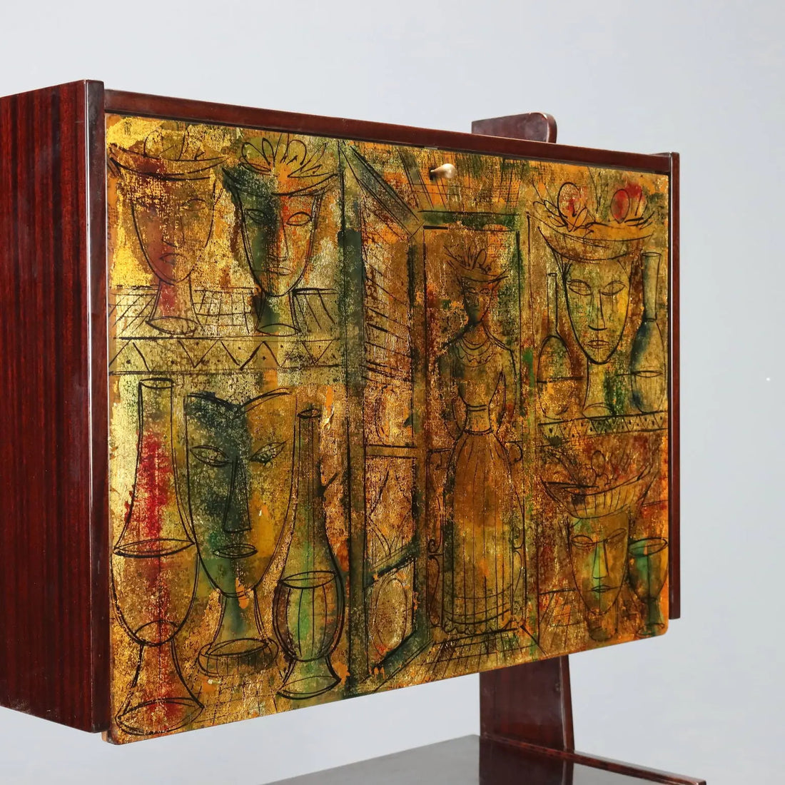 1960s Mahogany Bar Cabinet with Drop-Down Compartment