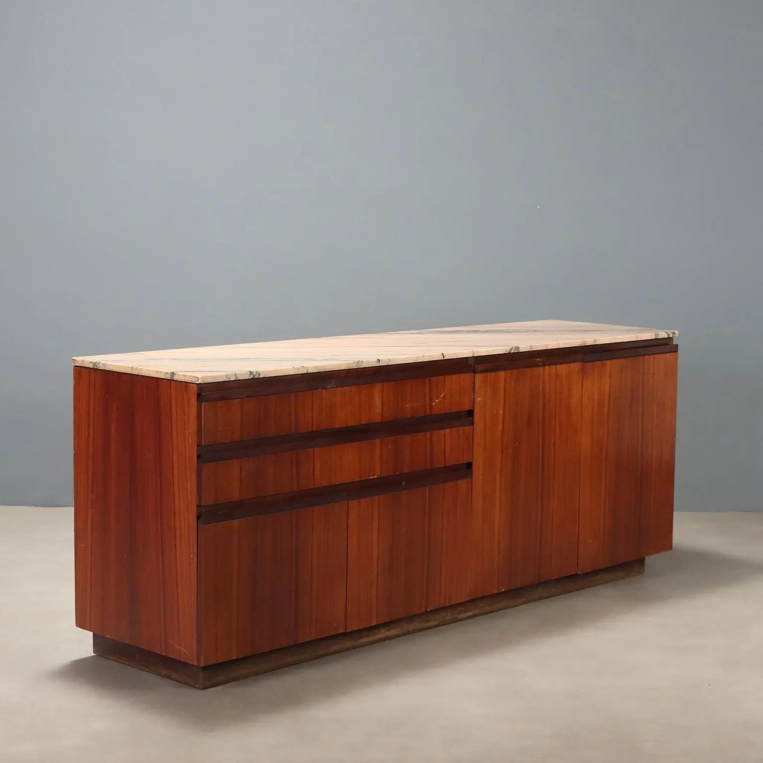 Vintage Cupboard Exotic Wood Marble Design Italy 1960s