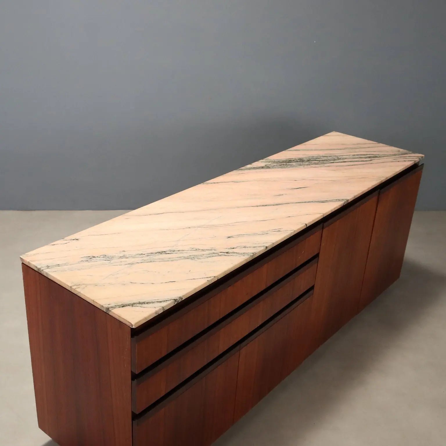 Vintage Cupboard Exotic Wood Marble Design Italy 1960s