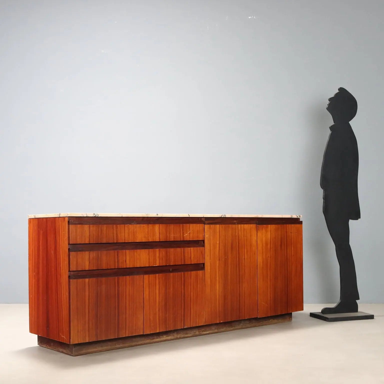 Vintage Cupboard Exotic Wood Marble Design Italy 1960s