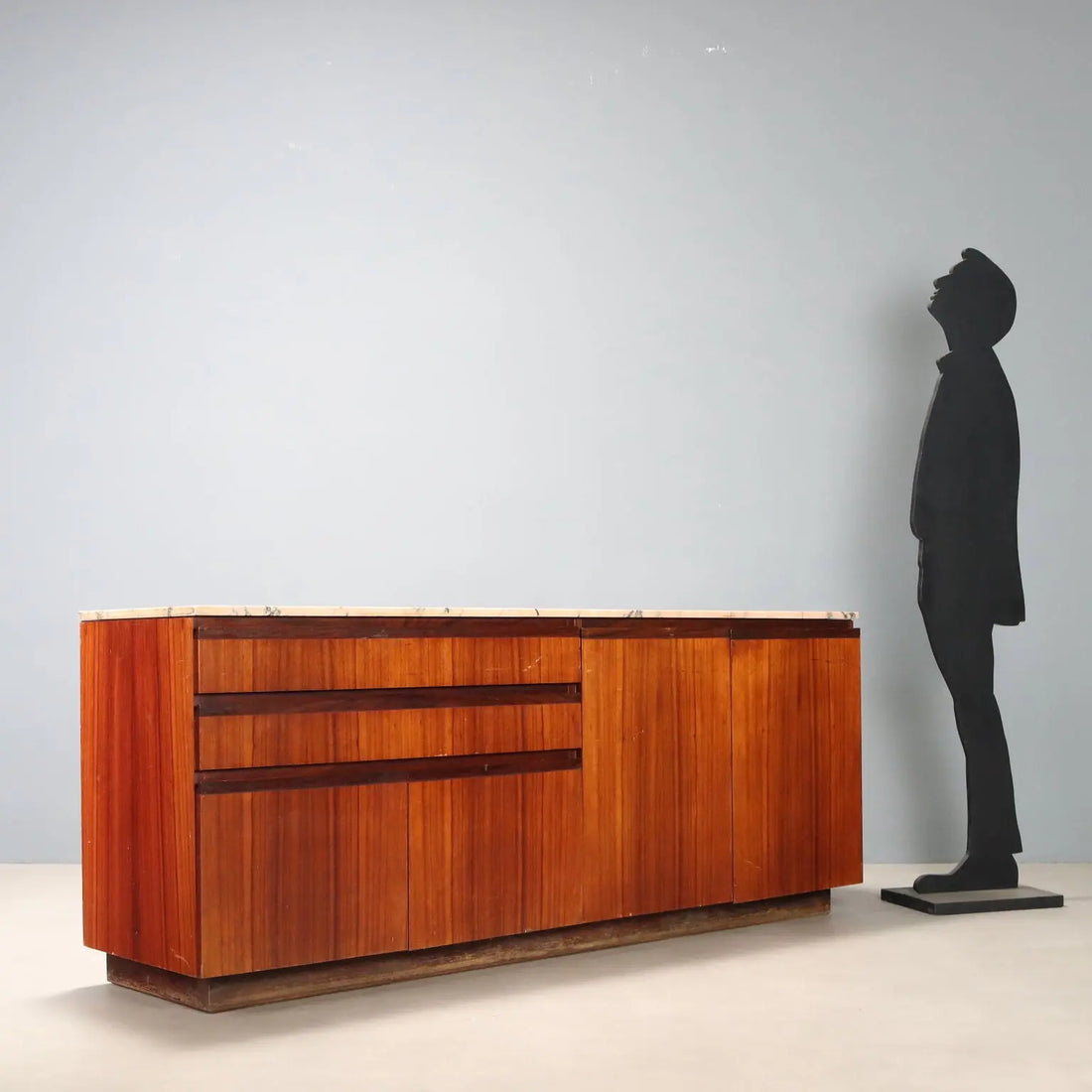 Vintage Cupboard Exotic Wood Marble Design Italy 1960s
