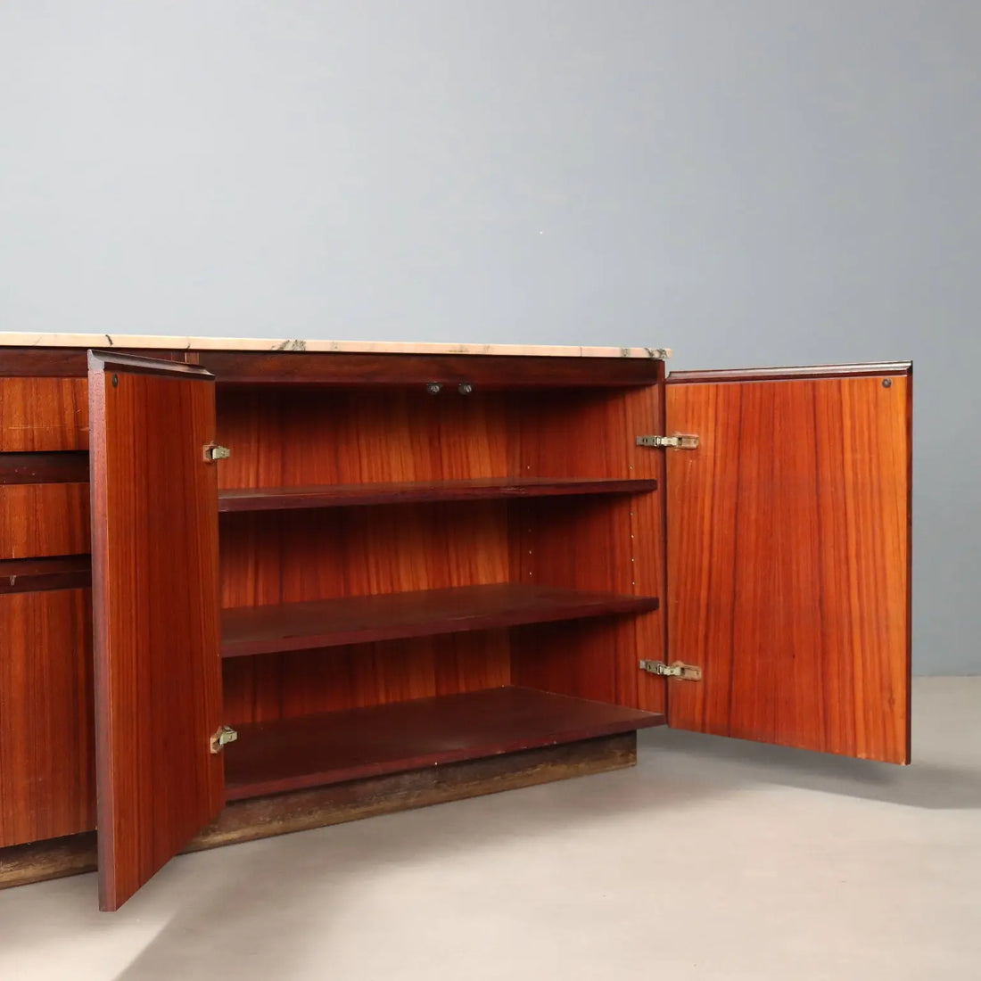 Vintage Cupboard Exotic Wood Marble Design Italy 1960s