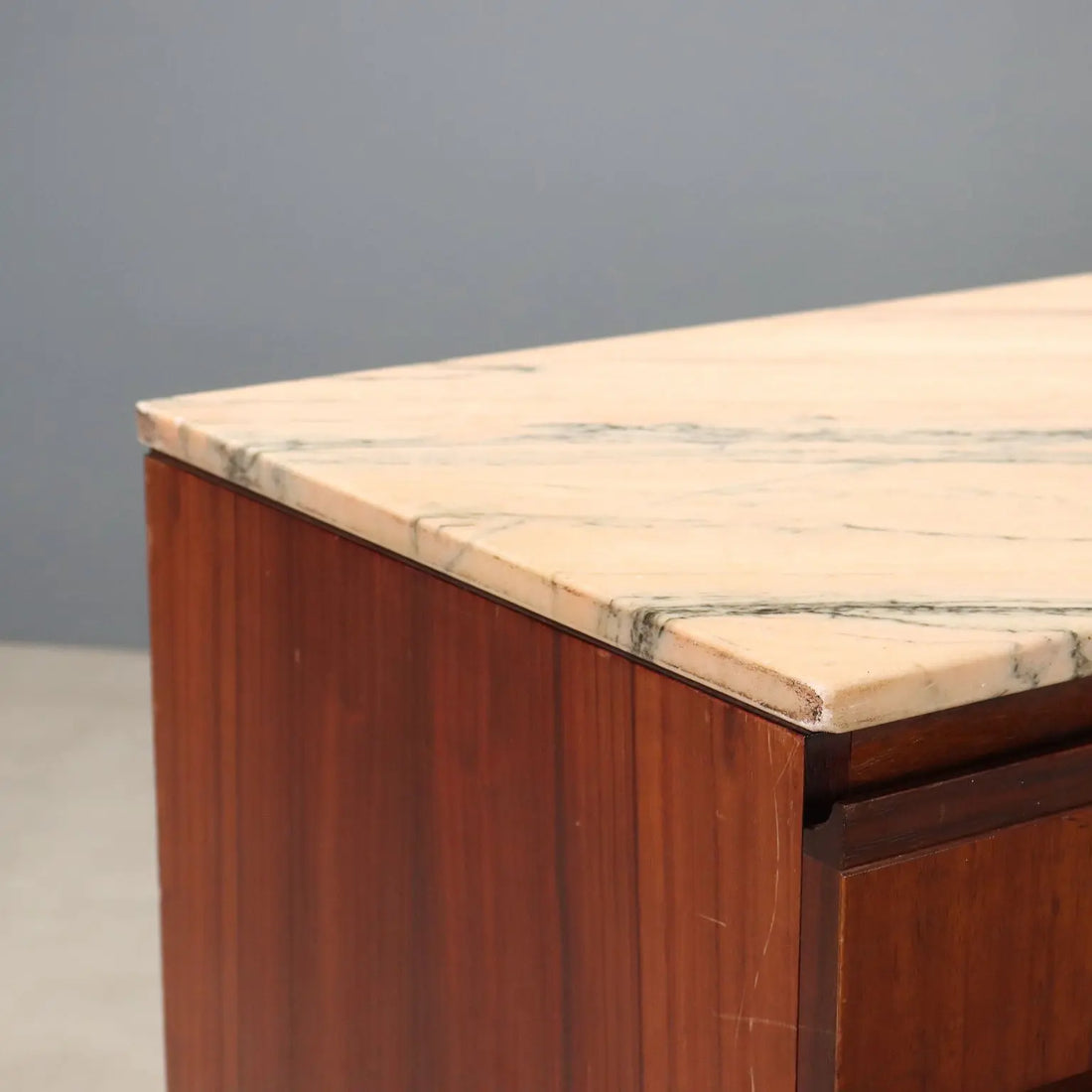 Vintage Cupboard Exotic Wood Marble Design Italy 1960s