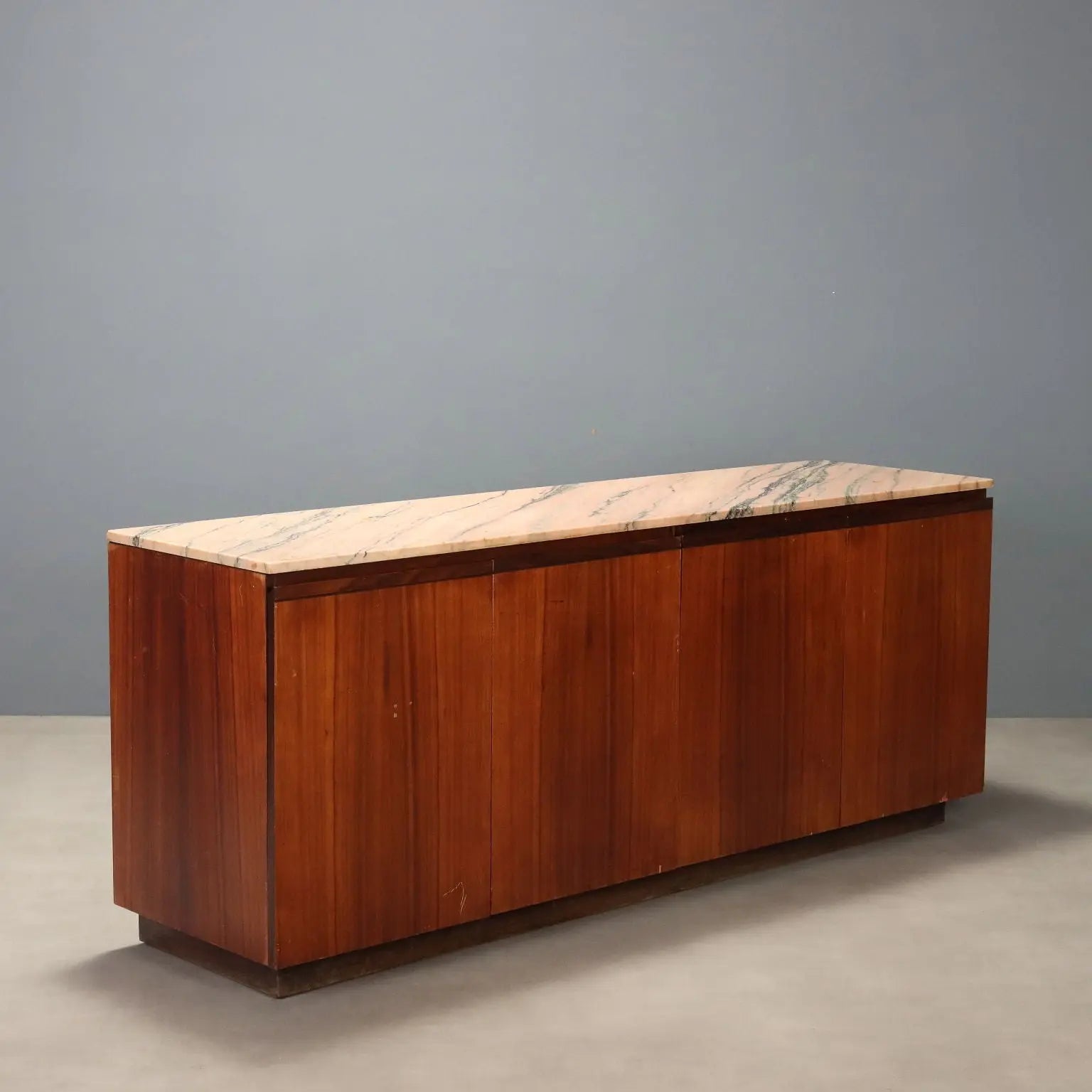 Vintage Cupboard Exotic Wood Veneer Marble Design Italy 1960s
