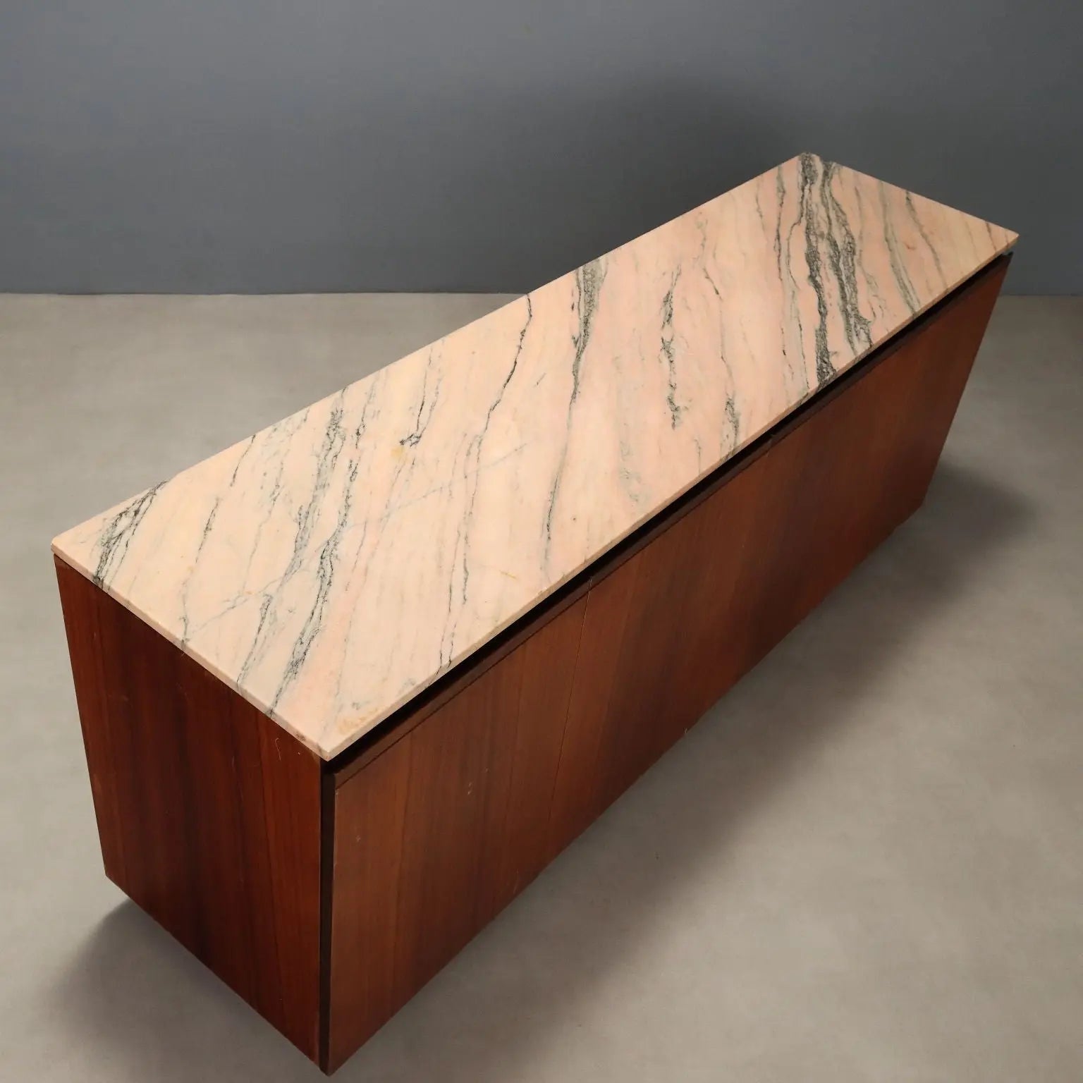 Vintage Cupboard Exotic Wood Veneer Marble Design Italy 1960s