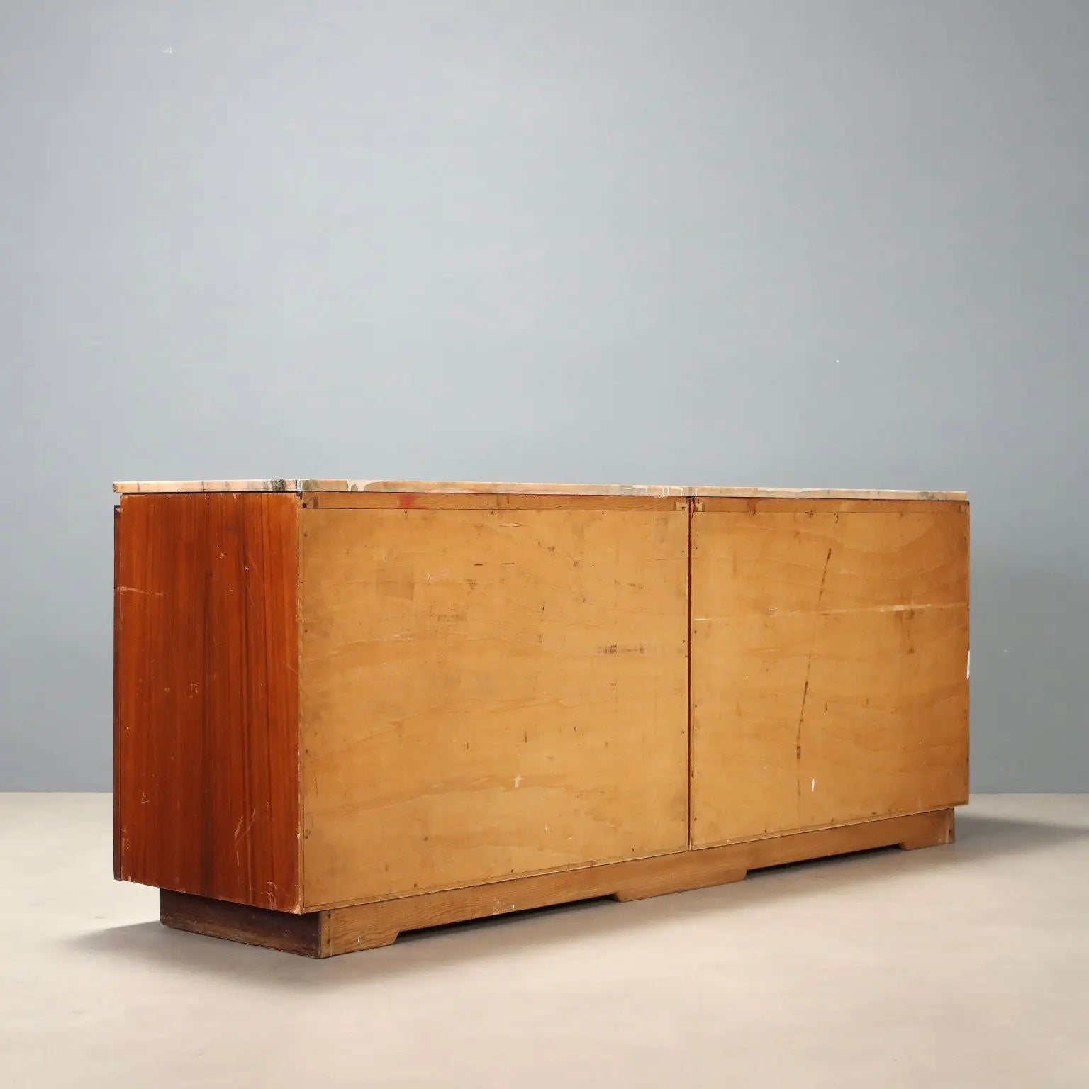 Vintage Cupboard Exotic Wood Veneer Marble Design Italy 1960s