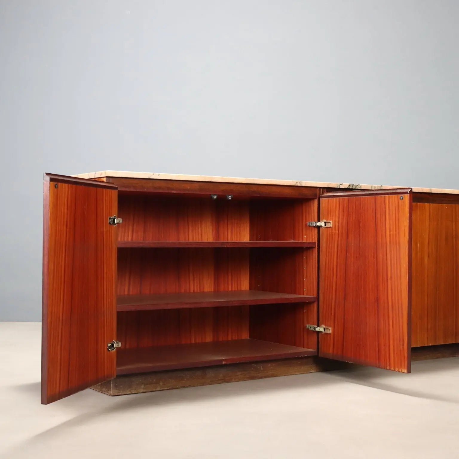 Vintage Cupboard Exotic Wood Veneer Marble Design Italy 1960s