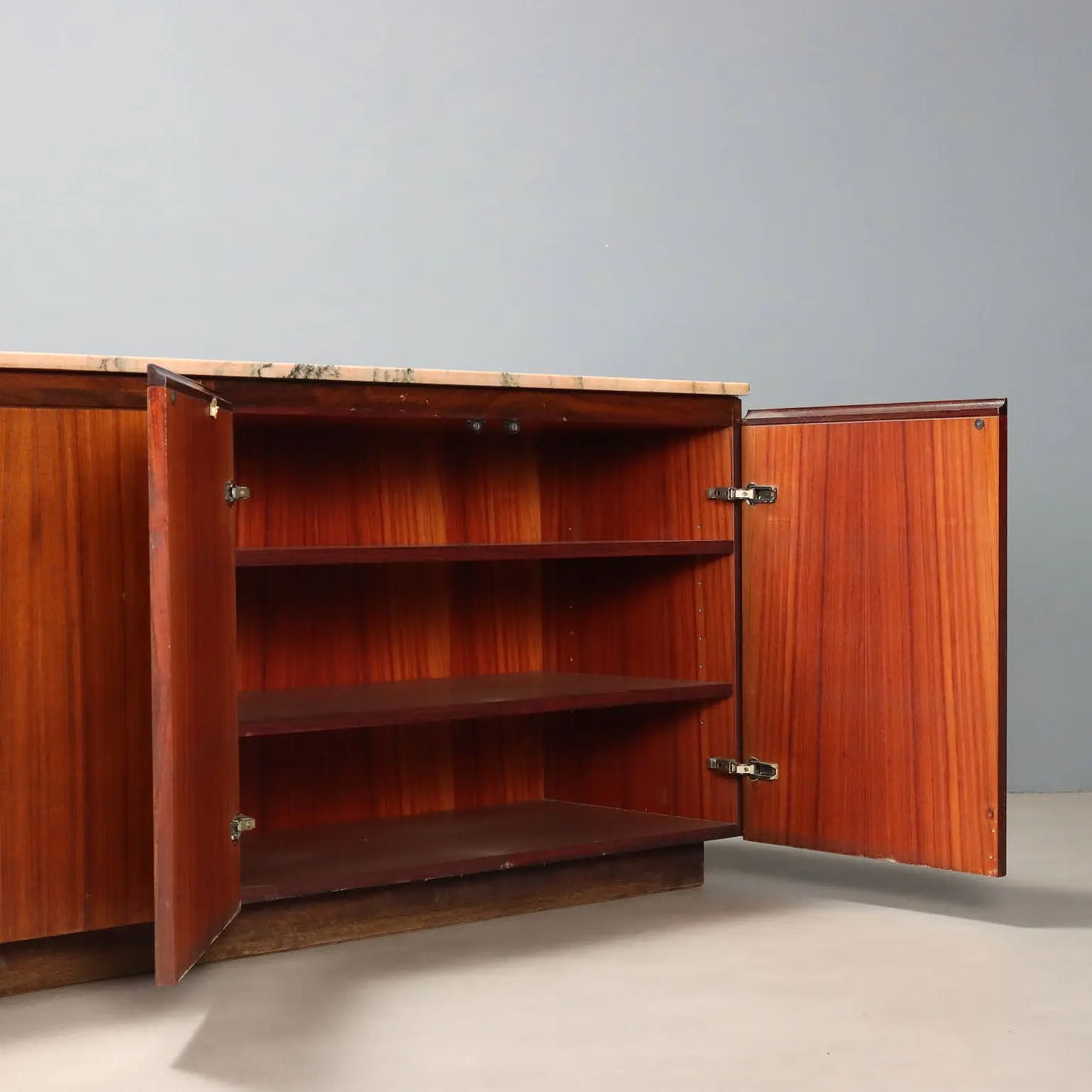 Vintage Cupboard Exotic Wood Veneer Marble Design Italy 1960s