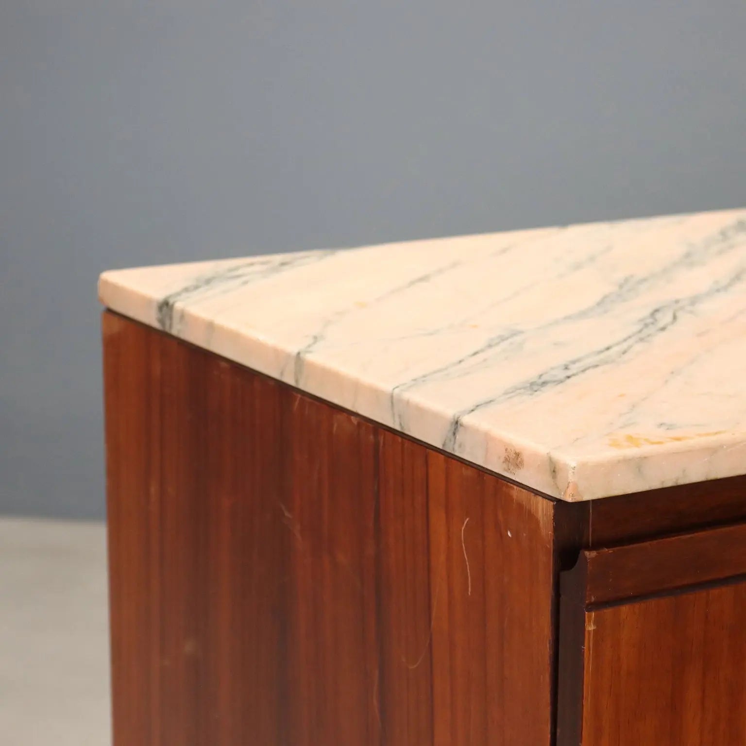 Vintage Cupboard Exotic Wood Veneer Marble Design Italy 1960s