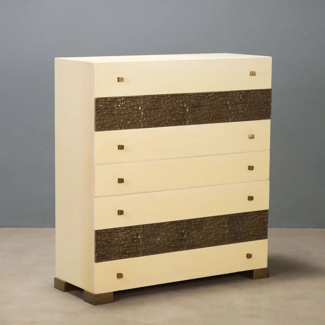 Vintage Chest of Drawers Lacquered Wood Brass Design 1970s