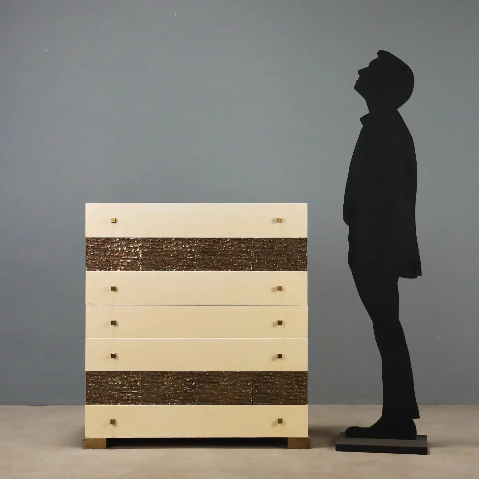 Vintage Chest of Drawers Lacquered Wood Brass Design 1970s