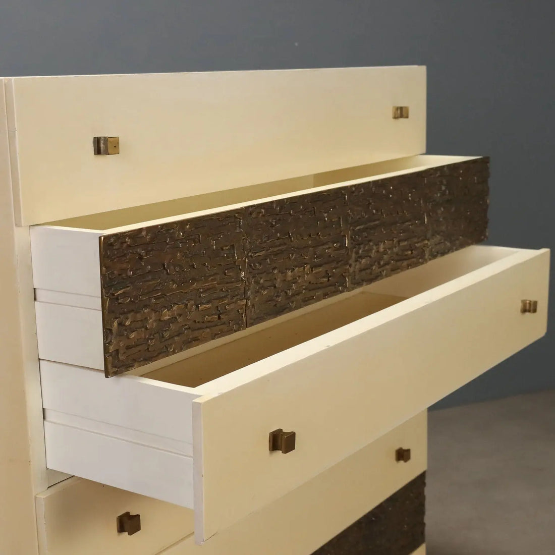 Vintage Chest of Drawers Lacquered Wood Brass Design 1970s