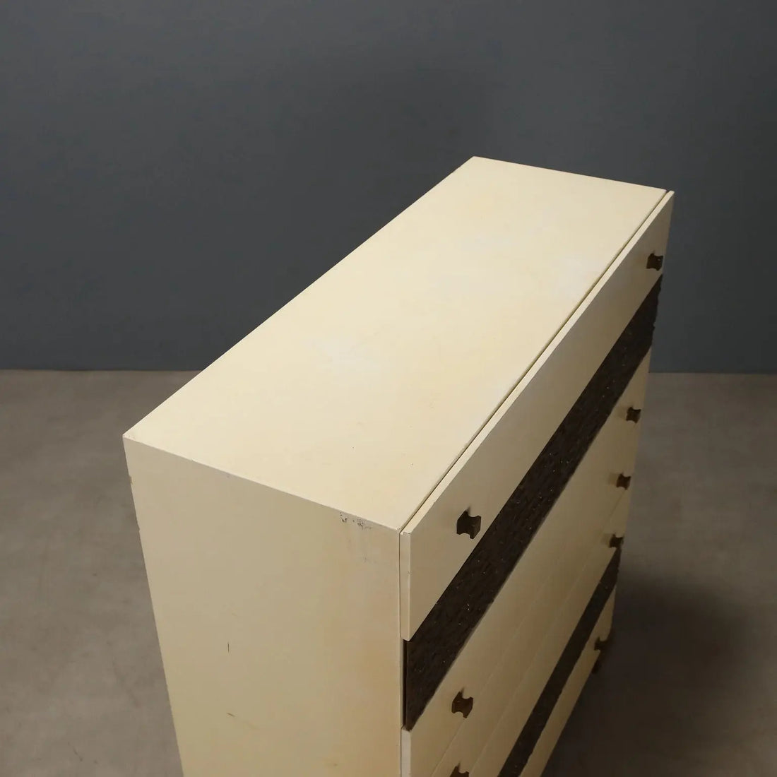Vintage Chest of Drawers Lacquered Wood Brass Design 1970s