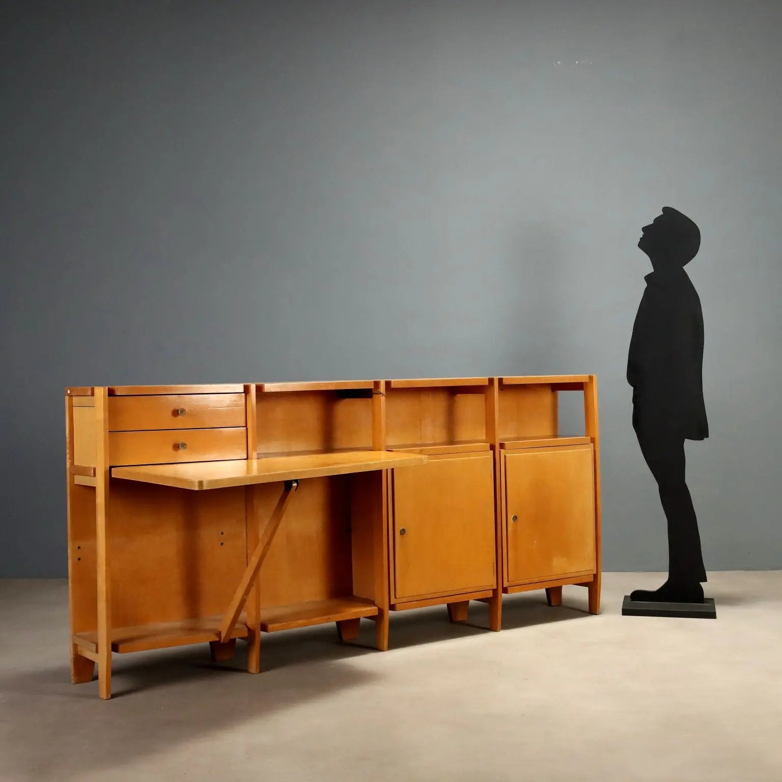 Vintage Cupboard Poplar Veneer Design Italy 1960s