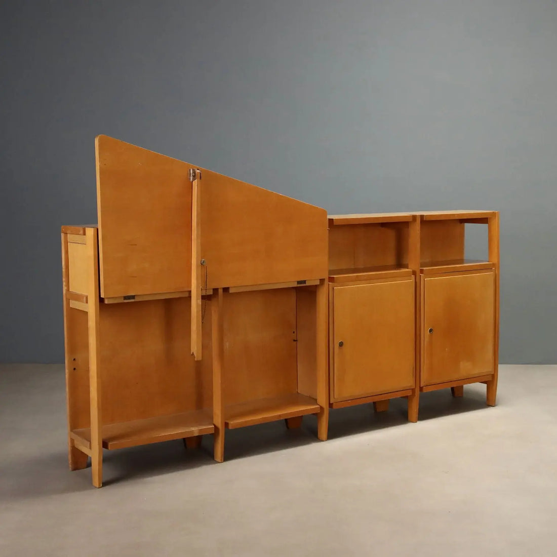 Vintage Cupboard Poplar Veneer Design Italy 1960s