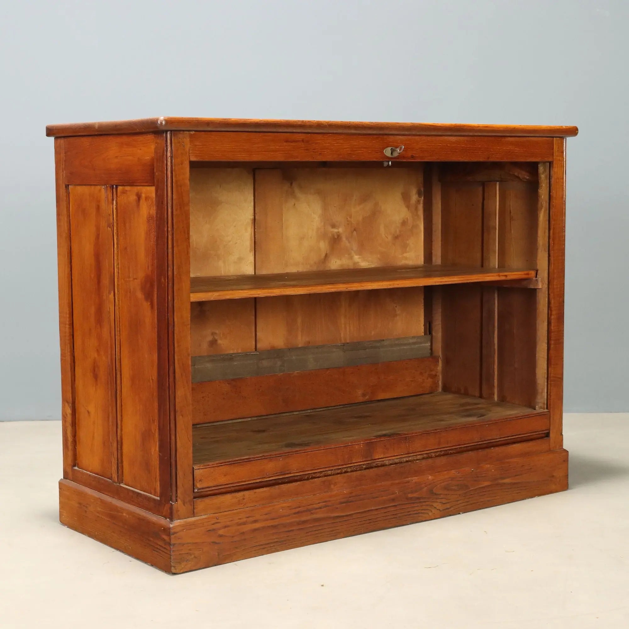 Vintage Cabinet Oak Wood with Tambour Door Italy 1950s-1960s