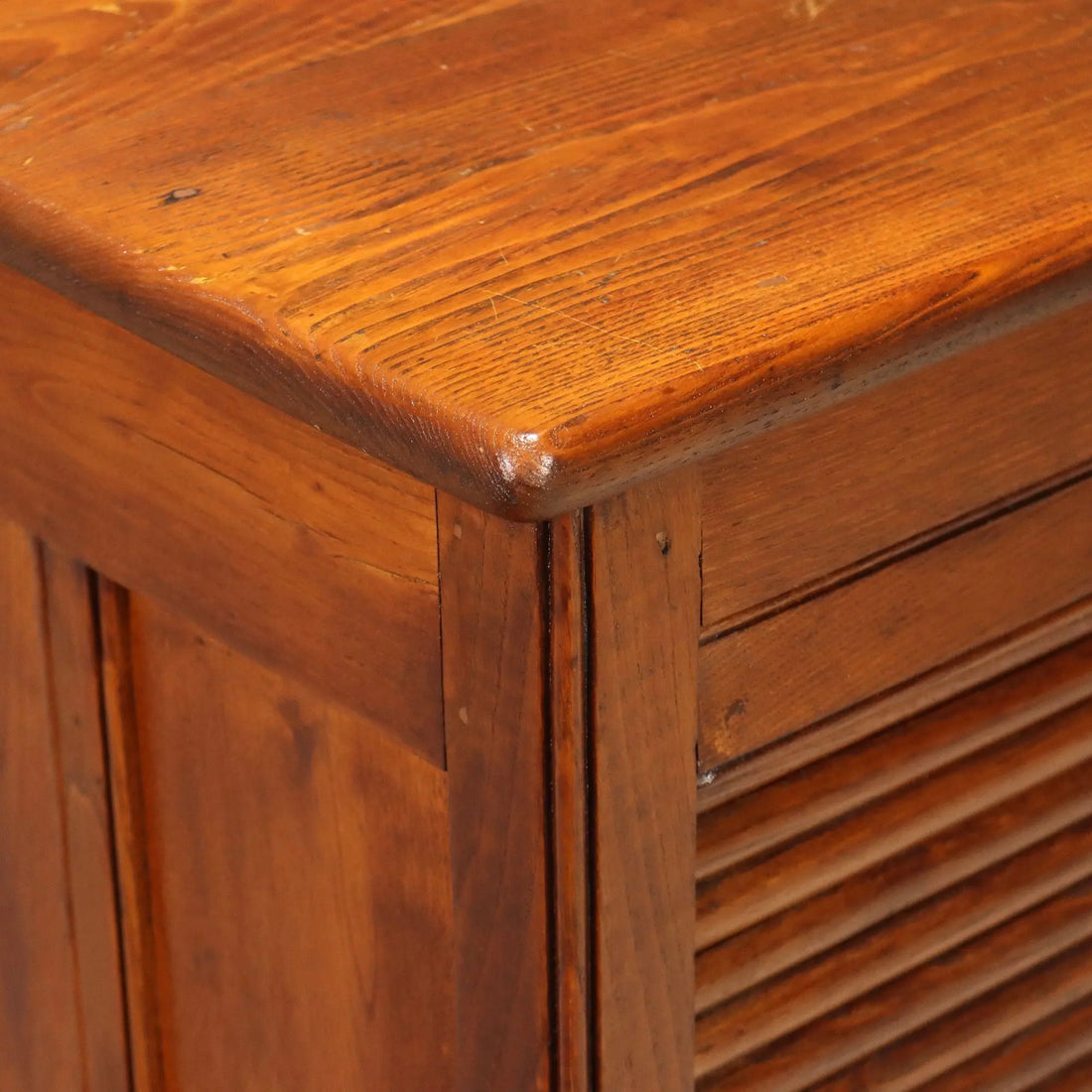 Vintage Cabinet Oak Wood with Tambour Door Italy 1950s-1960s