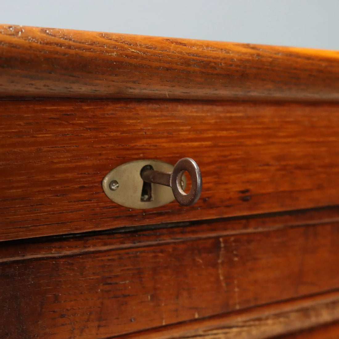 Vintage Cabinet Oak Wood with Tambour Door Italy 1950s-1960s