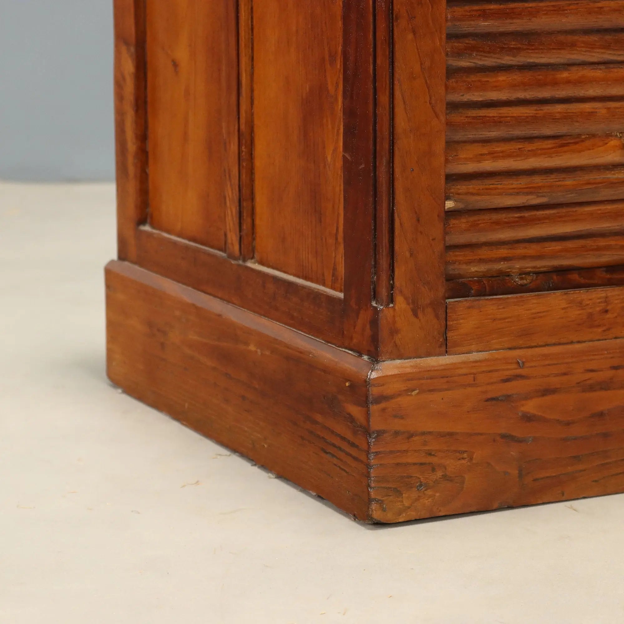 Vintage Cabinet Oak Wood with Tambour Door Italy 1950s-1960s