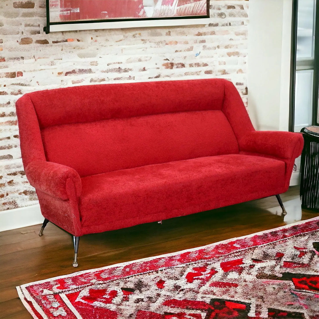 Vintage 3 Seater Sofa Brass Fabric Italy 1950s-1960s - Upholstery to be renewed | Modernism | Sofas