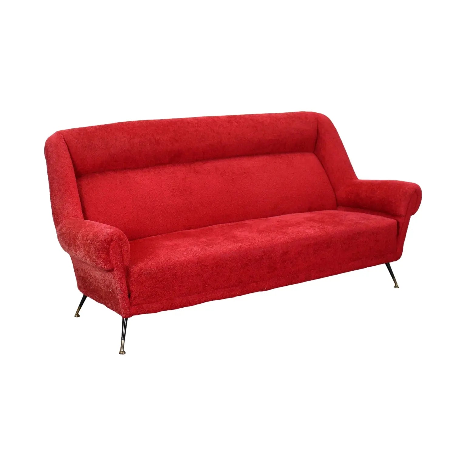 Vintage 3 Seater Sofa Brass Fabric Italy 1950s-1960s - Upholstery to be renewed | Modernism | Sofas